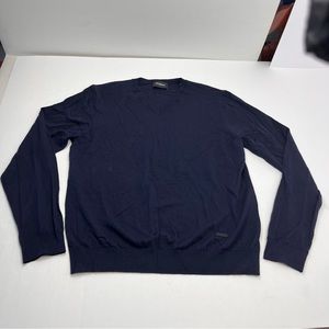 The Kooples Wool Cashmere Blend V-Neck Sweater W/ Piping Men SZ Large Navy‎ Blue